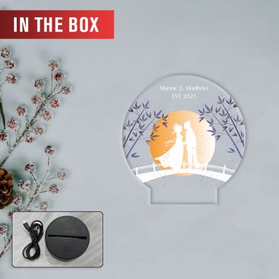 Personalized Moon Led Night Lamp Customized with Name & Year Couple Nightlight with Warm White Light Wedding Anniversary Gift for Couple, Wife, Husband Birthday Gift